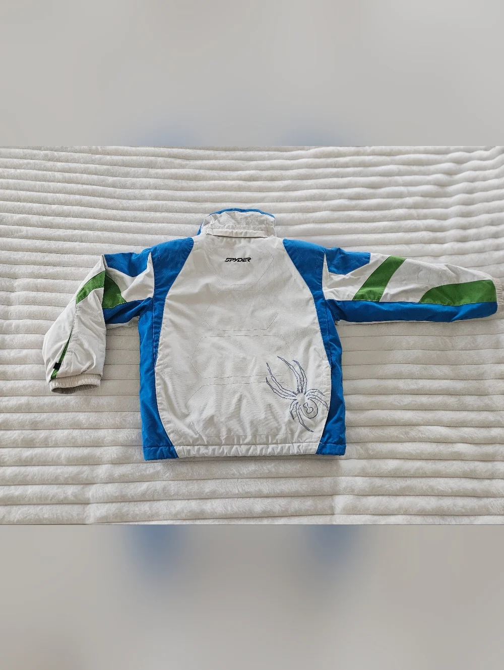 Spyder Vintage Boys Ski Winter Snowboarding Jacket Waterproof White Blue Green 7